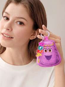 DORA | SHEIN 1 chiếc mặt dây chuyền hình cặp sách màu tím dễ thương, mặt dây chuyền hình chìa khóa, in họa tiết cặp sách, có thể treo trên cặp sách và chìa khóa. - Màu tím - Xem 2