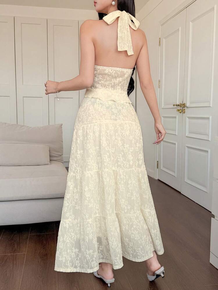 Spring & Summer Casual Vacation Style Twist Knot Camisole & Long Skirt 2 Pieces Set For Women