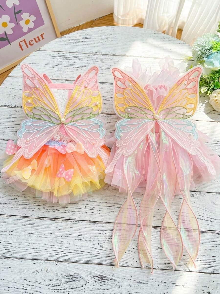 PETSIN 1 pezzo Vestito da principessa a farfalla per animali domestici, gonna tulle per matrimonio per cani e gatti, abbigliamento per Corgi, Teddy, French Bulldog - Multicolore - Visualizzare 1