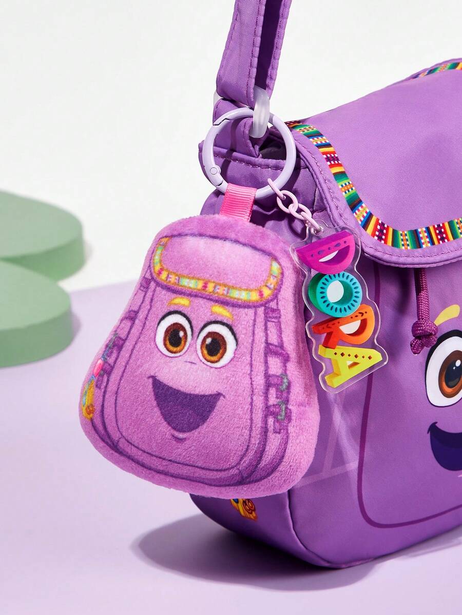 DORA | SHEIN 1 chiếc mặt dây chuyền hình cặp sách màu tím dễ thương, mặt dây chuyền hình chìa khóa, in họa tiết cặp sách, có thể treo trên cặp sách và chìa khóa. - Màu tím - Xem 1