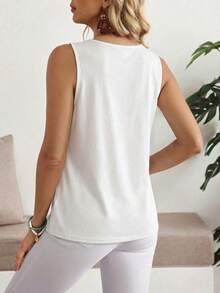 EMERY ROSE Plus Size Women Casual Sleeveless Denim Top Formal Holiday White Summer - White - View 8