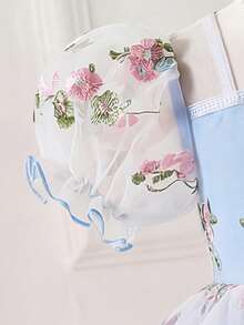 SHEIN Đầm công chúa tay phồng bằng vải lưới họa tiết hoa màu hồng thanh lịch cho bé gái sơ sinh/trẻ nhỏ 0-3 tuổi, thích hợp cho mùa xuân/hè. - Nhiều màu - Xem 5