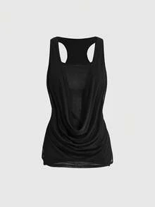 ROMWE Grunge Punk Millennium Abby 火辣朋克风深V领无袖上衣，加大码女式纯色吊带背心 - 黑色 - 查看 5