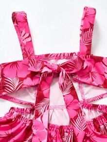 SHEIN 年轻女孩休闲优雅印花吊带连衣裙 - 西瓜粉 - 查看 5