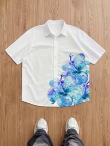Chillumni Camicia casual da uomo a maniche corte con bottoni frontali e stampa floreale, adatta per l'uso quotidiano estivo - Multicolore - Visualizzare 3