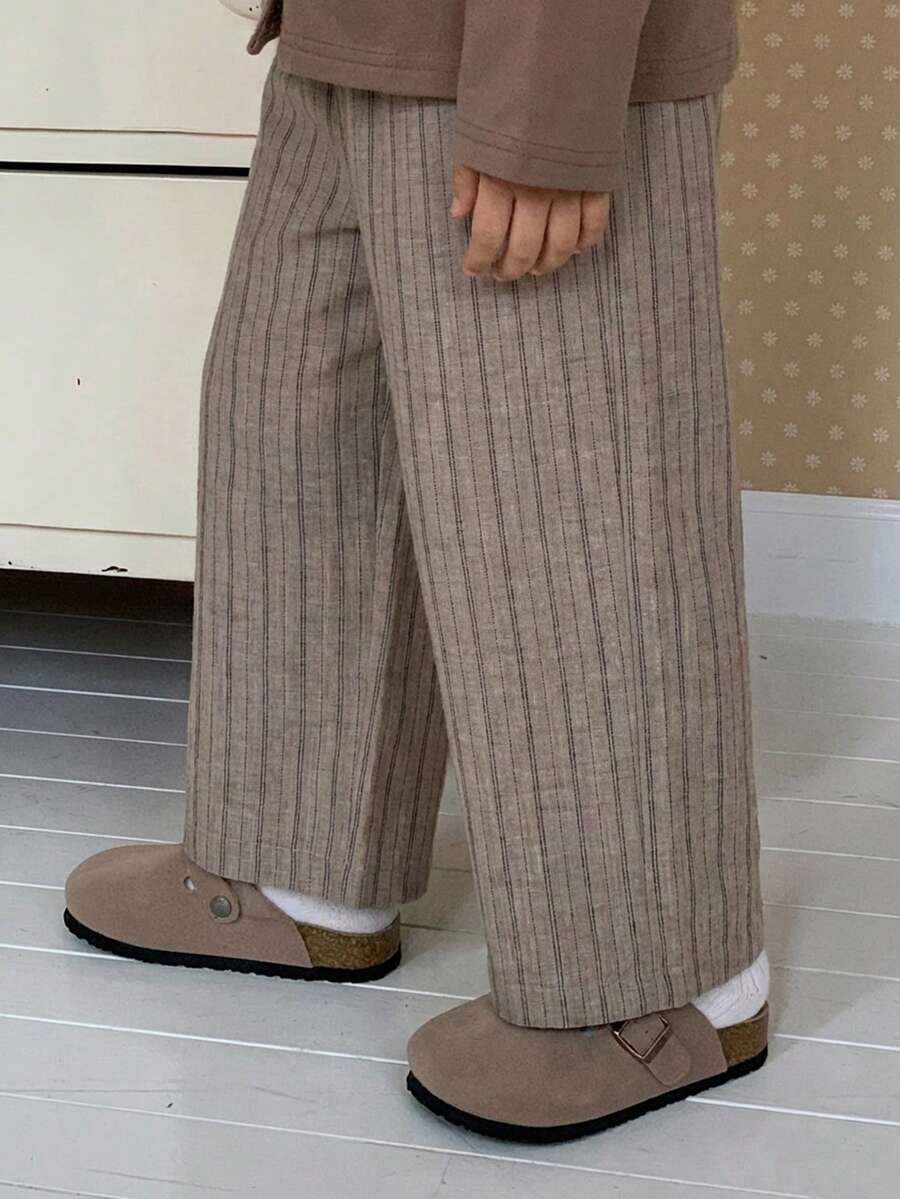 DAZY 男童条纹阔腿宽松休闲裤 - 駝色 - 查看 1