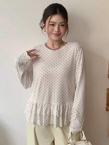 Dazy Plus 女士薄纱波点休闲T恤，可叠穿，春夏款 - 白色 - 查看 5