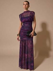 Vestido negro envolvente de gasa elegante con pliegues, adecuado para citas románticas, fiestas, eventos formales, vestidos de dama de honor, vestido de verano para mujer, vestido para té, Año Nuevo, Día de San Valentín, vestido mini de cumpleaños - Morado - Ver 7