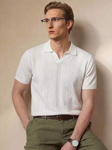 Manfinity CityGents Old Money 男士夏季度假純白色針織短袖 Polo 衫，休閒海灘度假夏威夷熱帶復古復古針織上衣 - 白色 - 查看 6