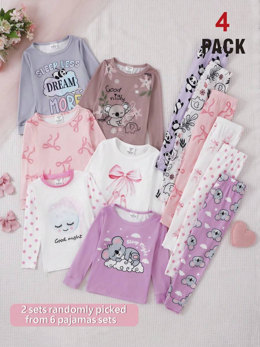 7件套/随机2件套女童可爱花卉仙女印花修身长袖上衣和裤子家居服套装 - 彩色 - 查看 1