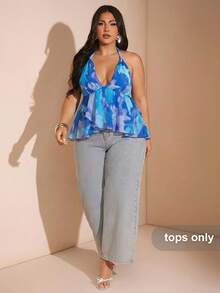 SHEIN BAE Áo hai dây cổ yếm gợi cảm in họa tiết tie-dye cho nữ, viền bèo nhún, trang phục mùa hè, quần áo đi biển cho nữ, trang phục nghỉ mát, trang phục đi biển, trang phục du lịch, trang phục phong cách boho nhiệt đới, trang phục đi xem hòa nhạc, trang phục dự tiệc rave, trang phục lễ hội, trang phục đồng quê, trang phục Ibiza, trang phục Nashville, trang phục miền Tây, trang phục đường phố boho miền Tây, trang phục nhiệt đới gyaru, áo mùa hè dễ thương, áo crop top hở lưng họa tiết hoa màu hồng gradient, trang phục đi nghỉ mát cho nữ. - Màu xanh lam - Xem 4