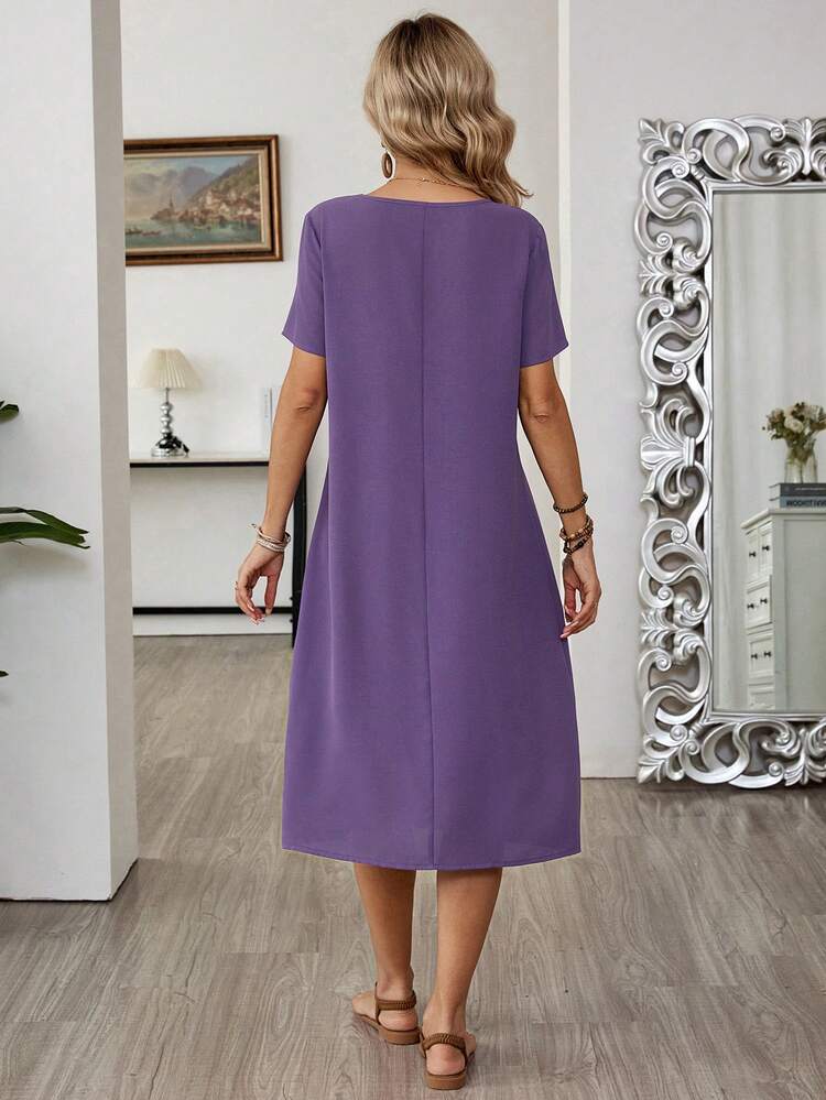 Women's Solid Color Round Neck Raglan Short Sleeve Loose Casual Daily Dress Summer Dresses For Women Summer Outfits For Women Casual Dresses For Women Casual Women's Dresses Country Dress