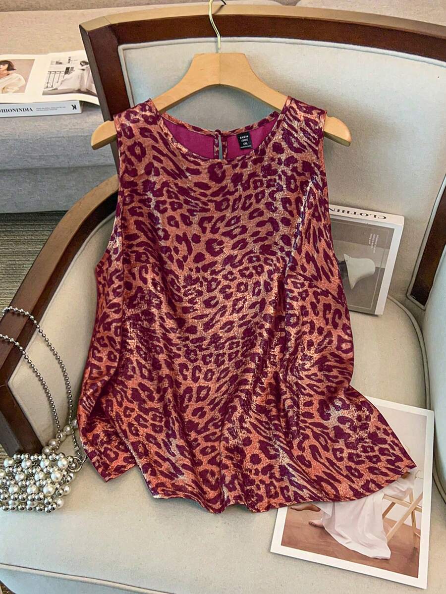 GlowEve CURVE Damen modisches goldenes Leoparden-Muster Trägerhemd - Pink - Übersicht 1
