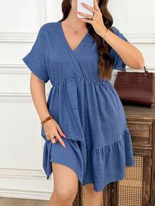 SHEIN LUNE 大码女式休闲V领娃娃连衣裙 夏季连衣裙 夏季女装 春季女式连衣裙 沙滩女式连衣裙 休闲女式连衣裙 度假女装 度假连衣裙 工作装女式连衣裙 大码连衣裙 藏蓝色连衣裙 亚麻沙滩裙 休闲女式连衣裙 春夏女装 连衣裙 度假装女式连衣裙 Zanzea 女式连衣裙 大码女式连衣裙 母亲节节日女装 - 藍色 - 查看 7