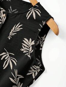 SHEIN Franclia 女士植物印花圆领无袖连衣裙 - 黑色 - 查看 7