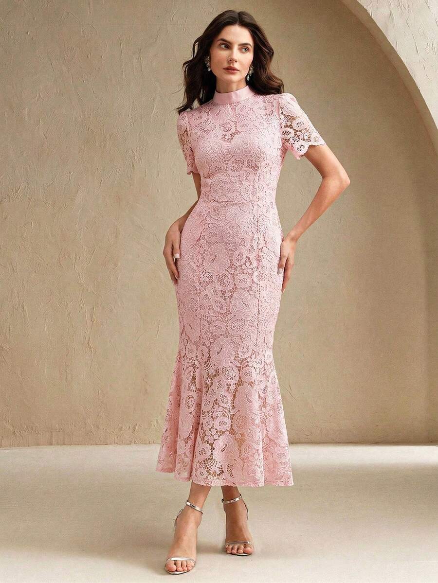 Anewsta 女士优雅激光镂空蕾丝鱼尾连衣裙，适合伴娘、生日派对、晚礼服、春夏穿着