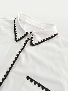 Airaco 女士印花长袖单排扣休闲口袋衬衫 - 白色 - 查看 3