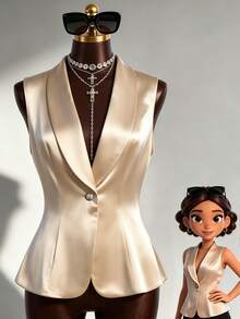 Endroma 女士时尚优雅单扣披肩领西装外套 - 香檳色 - 查看 1