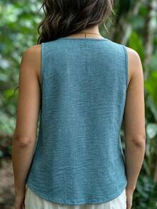 Zayélia Women's Notched Neck Sleeveless Casual Summer Tank Top - Blue - View 2