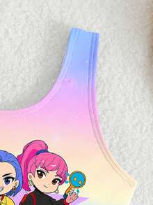 Young Girls Gradient Pink-Yellow Letter & Cartoon Character Print One-Piece Swimsuit - Multicolor - View 4