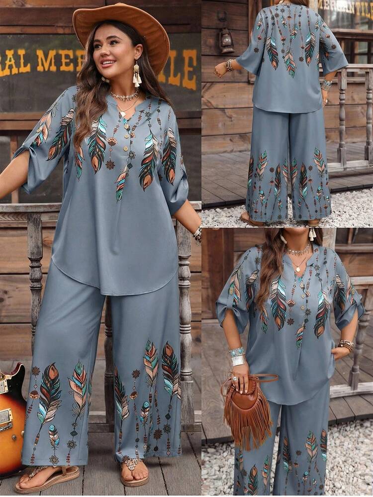Plus Size Women Casual Printed Top & Pants 2 Pieces Set Summer Summer Outfits Spring Clothing Spring Outfit Festival Outfits For Women Beach Outfit For Women Vacation Outfits Women Holiday Outfits For Women Summer Holiday Outfits Country Concert Outfit Women's Country Clothing Casual Sets For Women Z65c7 Code Clothes For Ladies Discount Zanzea Terno Pants And Blouse