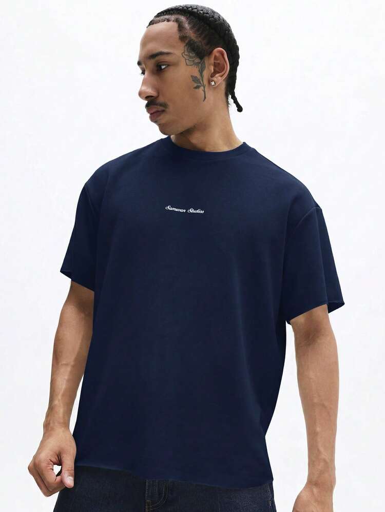SUMWON Reguläres Herren Navy Blau Kaffee Club Grafik T-Shirt, Casual Kurzarm Rundhals Tee für den Sommer Alltag