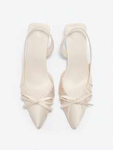 Giày cao gót mũi kín họa tiết da báo độc đáo Thu/Đông 2025, Giày bệt mũi nhọn đính nơ thời trang, Thời trang mùa hè mới, Giày cao gót kitten, Thanh lịch, Giày cao gót nữ, Thanh lịch, Trang phục dự tiệc - Màu be - Xem 6