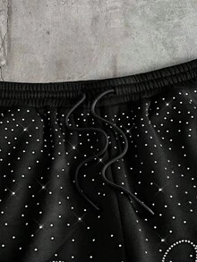 AXEPEAK Men's Drawstring Waist Letter & Rhinestone Graphic Casual Versatile Daily Wear Shorts - Black - View 6