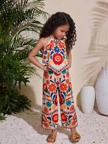 SHEIN Bộ 2 món áo và quần không tay họa tiết hoa nhí cho bé gái - Nhiều màu - Xem 4