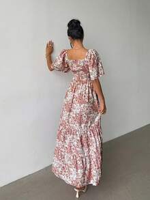 Selianne Summer Short Sleeve Vacation Beach Music Festival Pink Floral Print Dress - Rusty Rose - View 2