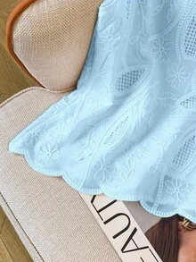 GlowEve White Embroidered Shell Trim Sleeveless Blouse For Women, Vacation - Blue - View 4