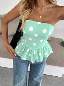 zorvine Áo quây nữ chấm bi dáng peplum thời trang - màu xanh lá - Xem 5