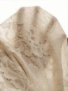 GlowEve CURVE 加大码白色针织蕾丝圆领短袖上衣，搭配松紧腰褶裥喇叭裙，优雅百搭，适合派对、休闲、度假等场合，两件套 - 杏色 - 查看 7