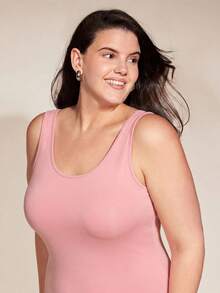 SHEIN BASICS 加大码纯色修身休闲晚宴约会连衣裙 - 粉色 - 查看 6