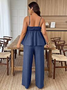 Weeklong Conjunto informal de top de tirantes con cintura ceñida y decoración floral 3D, y pantalones para mujer talla grande, ideal para primavera/verano - Multicolor 3 - Ver 11