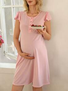 Moonlight&Mama Đầm bầu cho con bú BloomMama cơ bản, kiểu dáng thường ngày, chất liệu vải gân, màu hồng, dáng mở phía trước. - Hồng - Xem 4