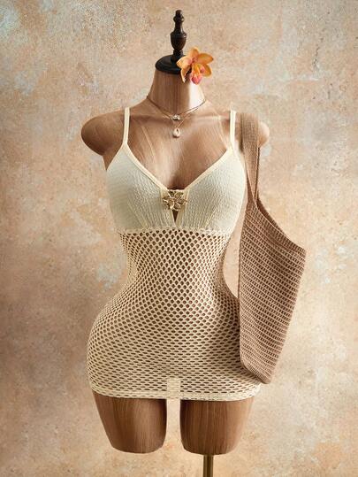 Mistrie Bộ jumpsuit nữ mùa hè bằng vải lưới móc tua rua, kết hợp với váy hở lưng bằng vải lưới trong suốt gợi cảm, thích hợp cho kỳ nghỉ hè ở bãi biển, du lịch, nghỉ xuân, phong cách YK2 Hot Girl, váy ngắn, váy che phủ khi đi biển.