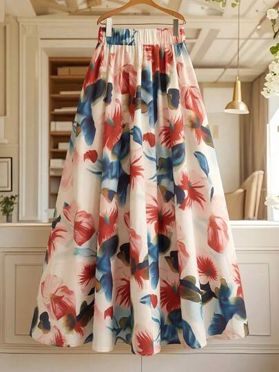 Franclia Chân váy chữ A cạp cao, chun co giãn, kiểu Pháp thanh lịch dành cho nữ cỡ lớn, in họa tiết hoa, phù hợp cho mùa hè, mùa xuân, ngày Valentine, những buổi hẹn hò lãng mạn, đi biển, đám cưới, sinh nhật, dã ngoại, phong cách thanh lịch thường ngày, kỳ nghỉ, mùa tốt nghiệp và các dịp khác, thời trang công sở, công sở, trang phục thường ngày đa năng, trang phục công sở cho giáo viên thành thị.