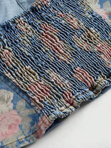 ROMWE Fairycore Summer Outfits Plus Size Floral Print Denim Camisole Top, Backless Design - Medium Wash - View 9