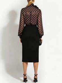 Briarwyn Blusa elegante vintage con cuello de corbata y lunares - Café integral - Ver 6