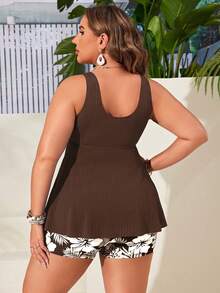 Swim Lushoire Plus Size Women 2pcs Spaghetti Strap V-Neck Ruched Waist Random Print Tankini Swimwear - Multicolor - View 2
