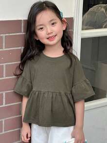 Dazy Kids T-shirt à manches courtes en tricot col rond pour jeunes filles, été - Gris foncé - Voir 5