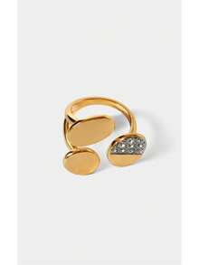 Noxbound Anillo de gota de aceite con doble asimetría de strass chapado en oro de 18K, chapado en oro de 18K, minimalista/vintage/elegante, para mamá/mujeres/niña/madre, verano/playa/baile de graduación/fiesta/vacaciones/viajes, BOHEMIO/moderno/chic, uso diario/día de trabajo - Amarillo Oro - Ver 2