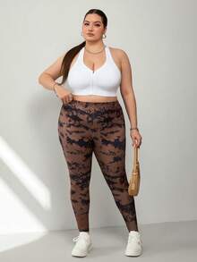 SHEIN CURVE+ 大码女士休闲纯色打底裤，百搭简约风，适合工作/办公室、健身房、秋冬季保暖穿着 - 彩色 - 查看 6