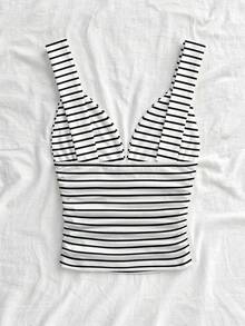 Soleia Women's Elegant Black And White Striped Camisole,Ruched Knot Summer Top,Casual Vacation Print For Beach,Cruise,Boho Holiday,Music Festival - Multicolor - View 2