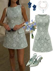 Ellevyn Women's Round Neck Jacquard Elegant Waist Fitted Mini Dress, Suitable For Dates And Parties Occasion Outfit Women Elegant Outfits Women Dress Spring Outfits For Women Dresses Wedding Outfit For Women Guest Spring Outfit For Women Dress Petite Formal Outfit Day 2 Wedding Guest Outfit Zoey Outfit Pinterest Outfit Elegant Outfit For Women,Summer Dresses For Women - Mint Green - View 1