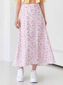 DAZY Rok Mini Pinggang Tinggi Motif Bunga Kecil Musim Panas untuk Wanita - Berwarna merah muda - View 4