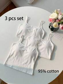 SHEIN 3 piezas Sujetadores de punto de algodón cómodos básicos para niñas preadolescentes, color blanco - Multicolor - Ver 7