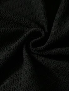 SHEIN 少女休闲时尚纯棕色纹理针织不对称肩部背心 - 黑色 - 查看 8