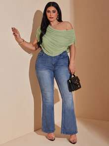SHEIN BAE Macaquinho Assimétrico de Verão/Primavera para Mulheres Plus Size, Macaquinho de Férias, Ameixa - Verde Menta - Visão 4